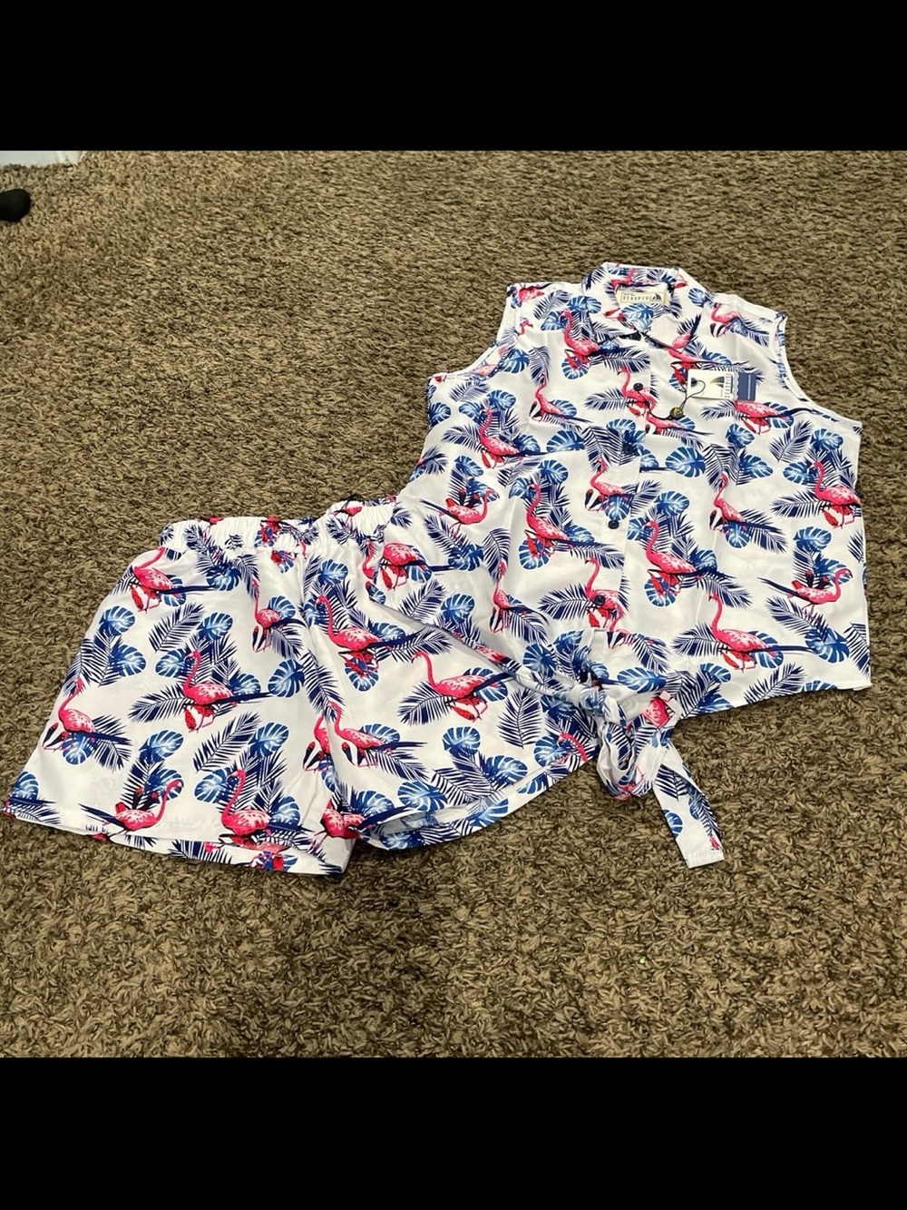 Sea spice, resortwear, NWT, flamingo, matching shorts and blouse, medium